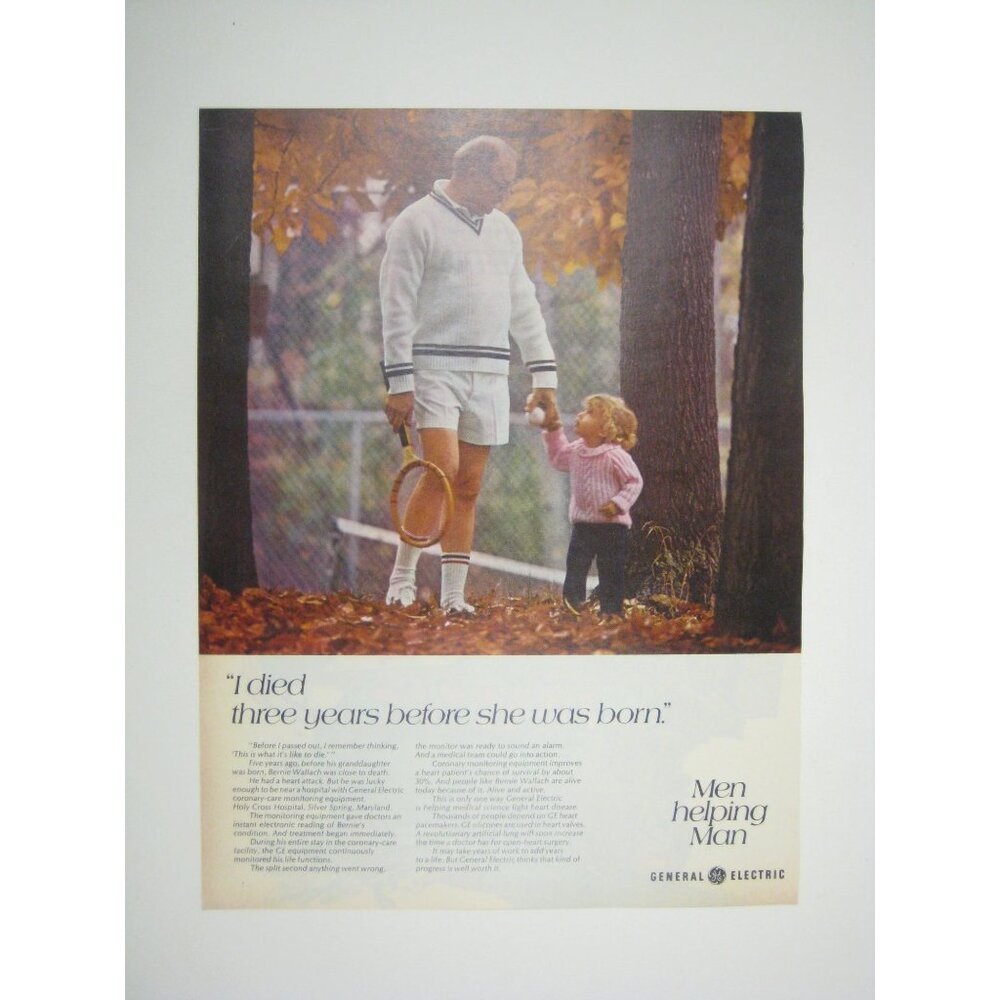 Vintage General Electric Ad 1971 Tennis Player Child Autumn